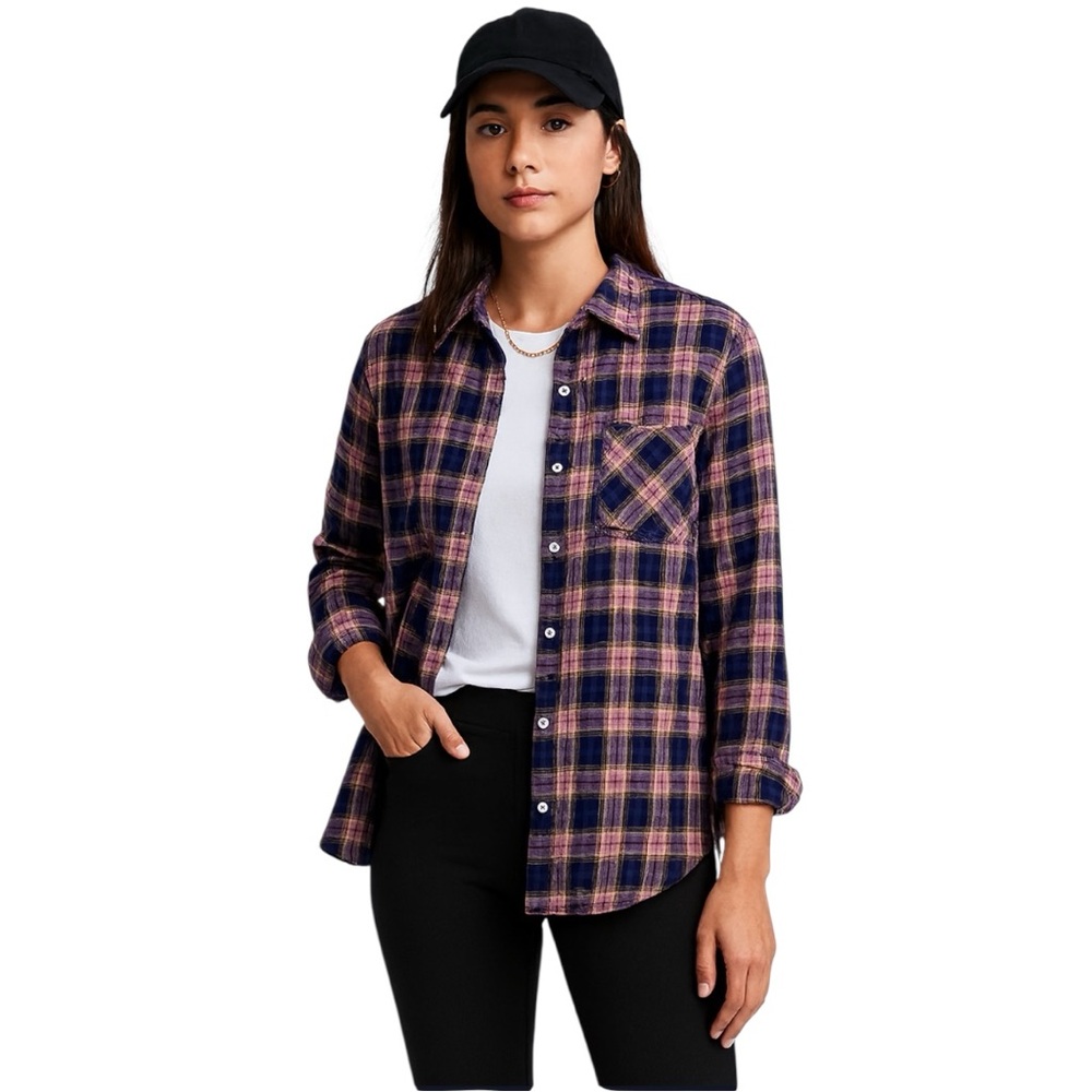 GAP Womens Plaid Button Down Long Sleeved Shirt Blue‎ & Pink Size SZ S